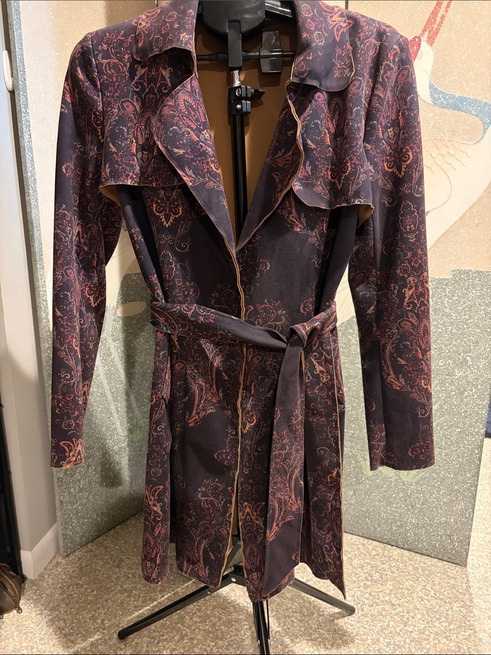 Solitaire Paisley Print Trench Coat in Plum and Dusty Rose